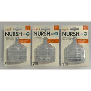3 NEW SEALED PACKS Boon Nursh Silicone Nipples 6m+ Fast Flow BPA/PVC-Free 3-Pack